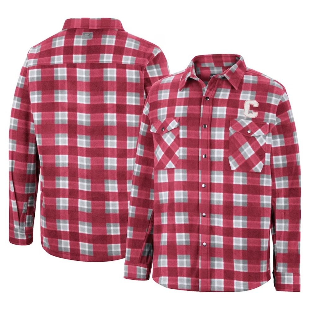 Cornell Big Red Shirt Mens Large Red Ellis Tartan Plaid Shacket Full-Snap Jacket